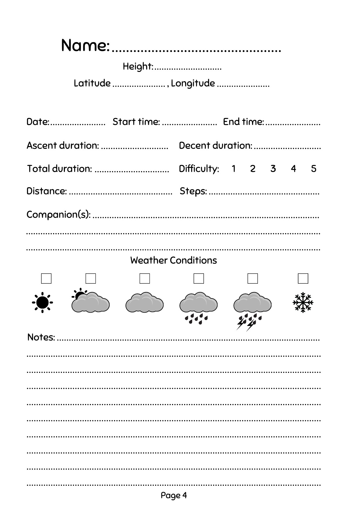 Blank entry for your own walk — authentic sample page 2